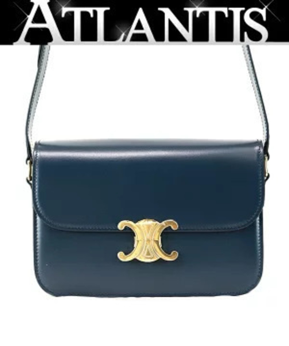Celine Triomphe bag shoulder shiny calfskin Navy Blue